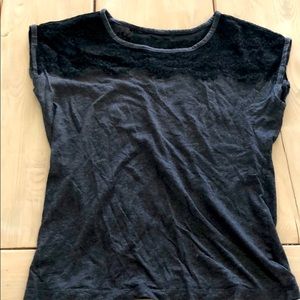 Black and grey fitted t-shirt with lace